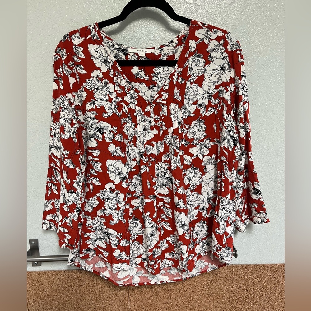 Floral Deep Orange and White Women's Top
